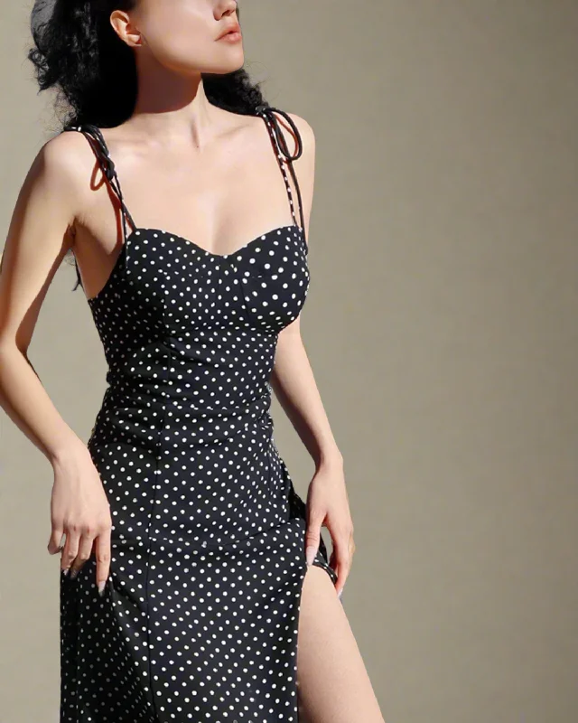 New Styles Just In Lily Black-and-White Polka Dot Strappy Dress