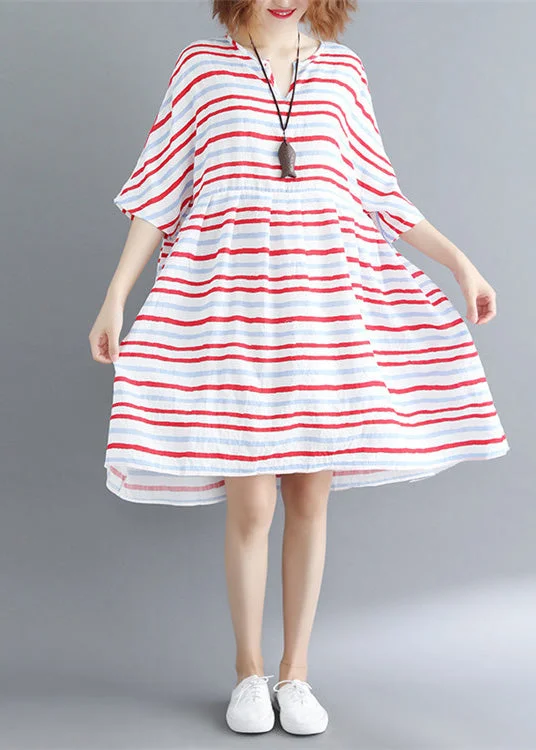 Limited Time Offer Italian Half sleeve Cotton quilting dresses Outfits red striped Dresses Summer