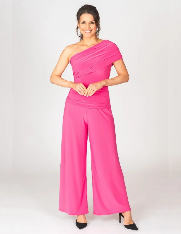 Premium Fabrics RHODIUM ONE SHOULDER JUMPSUIT (HOT PINK)