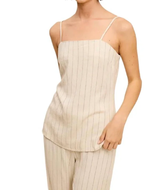 Fashion Women's Clothing Stripe Cami Top In Oatmeal