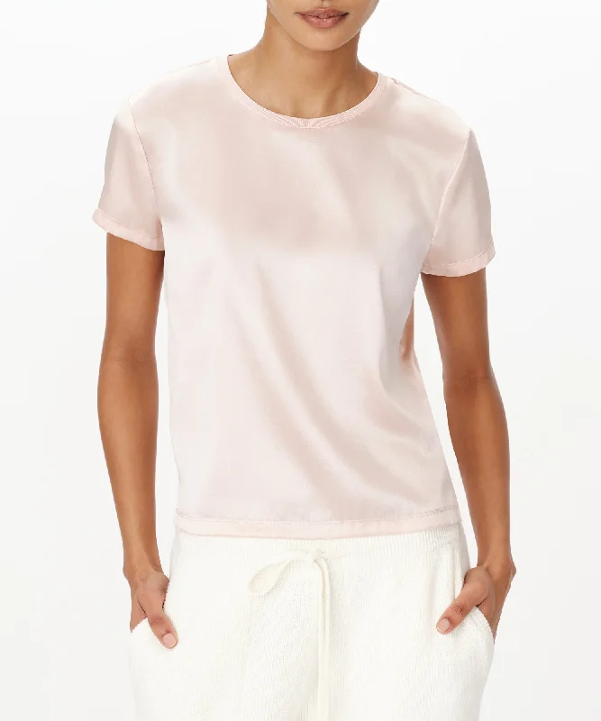 Huge Markdowns Stretch Charmeuse Crew Neck Tee - Oyster Pink