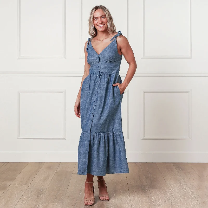 Premium Style Organic Chambray Maxi Dress