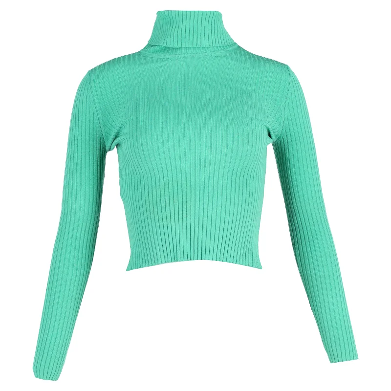 Luxury Fashion Gucci Ribbed Turtle Neck Sweater in Green Viscose