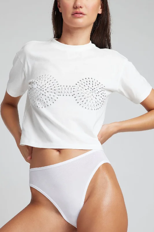 Imeless Style Uniform Baby Tee in White: Bling Edition