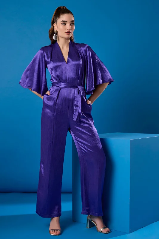 Chic Wardrobe Maddie Purple Wide Leg Jumpsuit