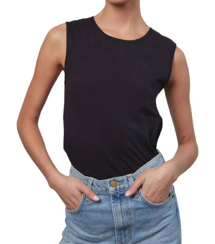 Trend Forward Threads For Her Column Tank Top In Stil Black Overdye