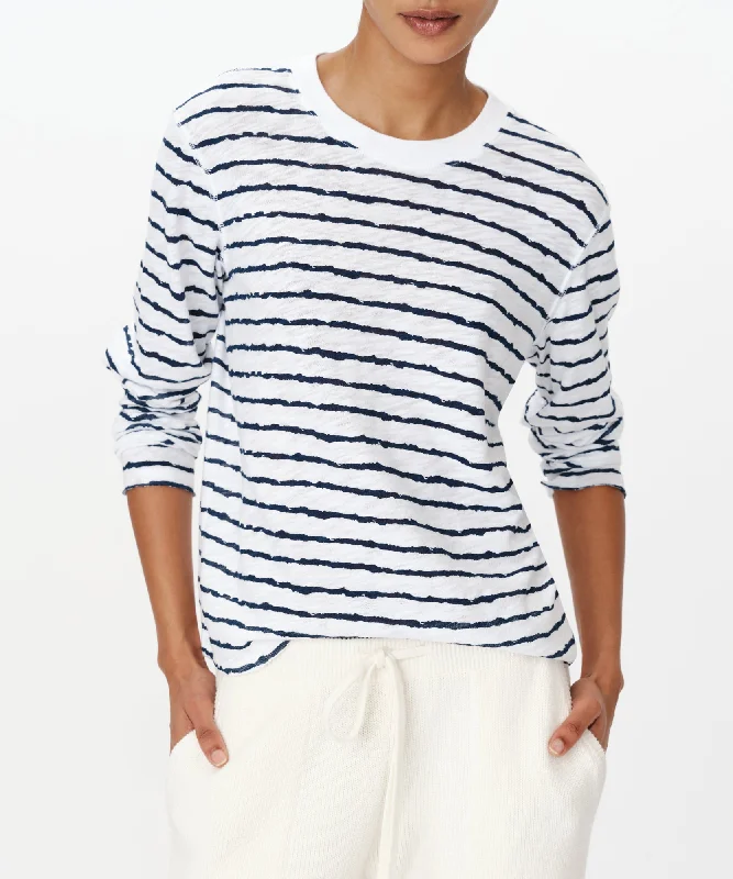 Clearance Sale, All Cheap Slub Jersey with Stripe Long Sleeve Destroyed Wash Crop Tee - White-Midnight