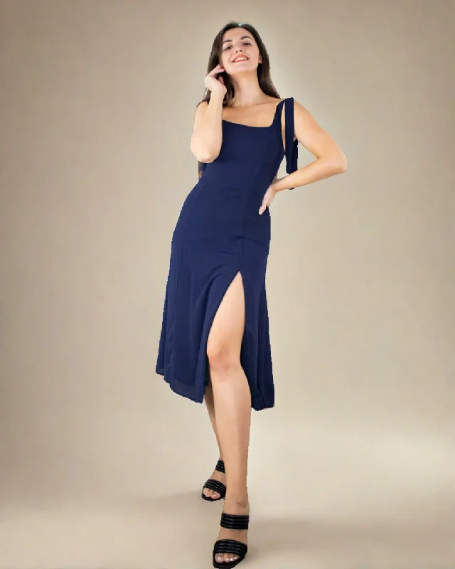 Trendy Outfits For Ladies Oceane Blue Strappy Dress - Square Neck Midi Dress