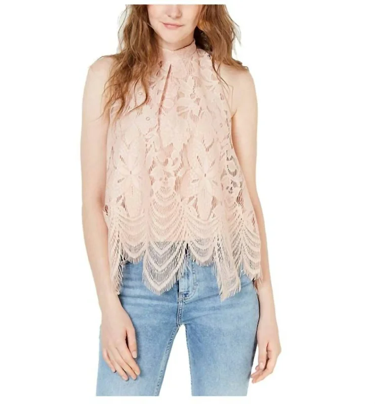 Trend Forward Threads Juniors Dust Lace Halter Neck Sleeveless Blouse In Pink