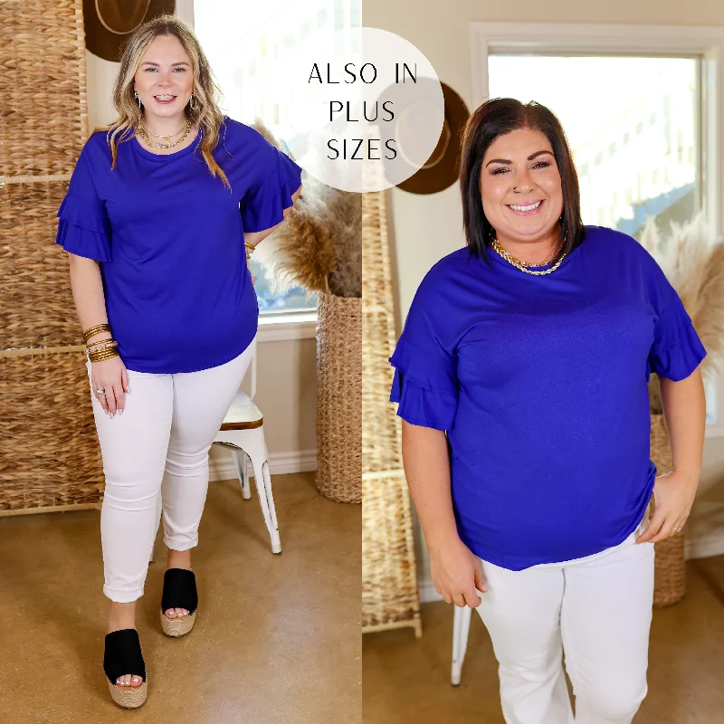 Women's Clothing Set The Standard Solid Short Sleeve Top with Ruffled Sleeves in Royal Blue