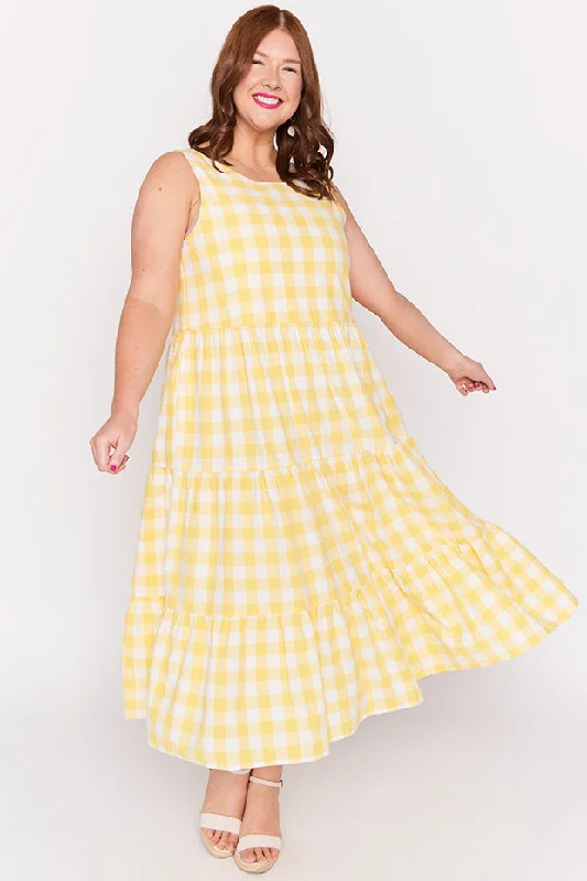 Online Boutiques Clothing Maisy Yellow Gingham Dress