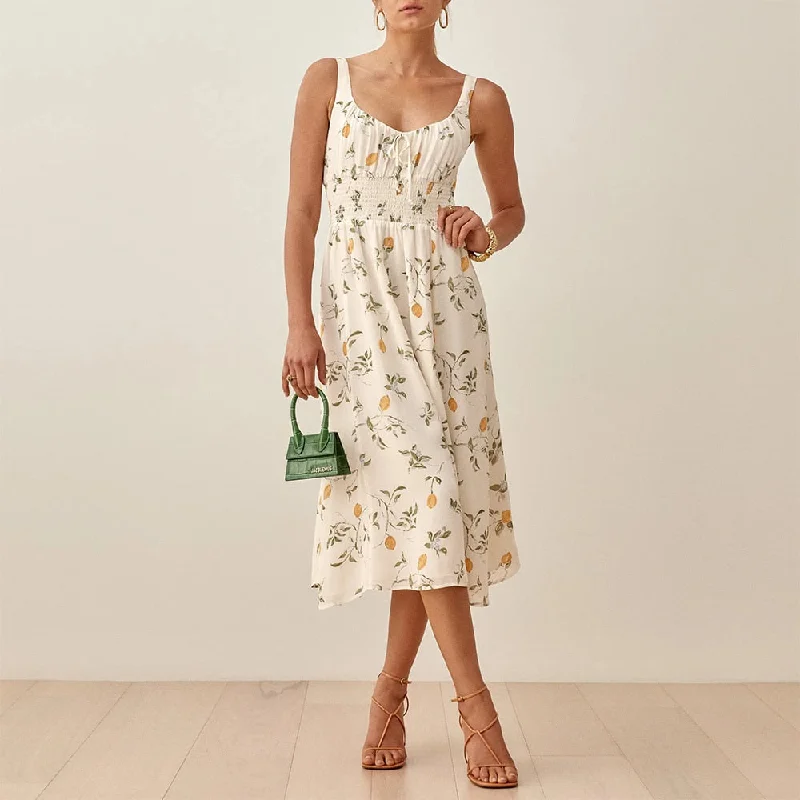 Break Fashion Norms FashionSierra - Sleeveless Tank Print Chiffon Summer Dress Waist Casual Midi Dress