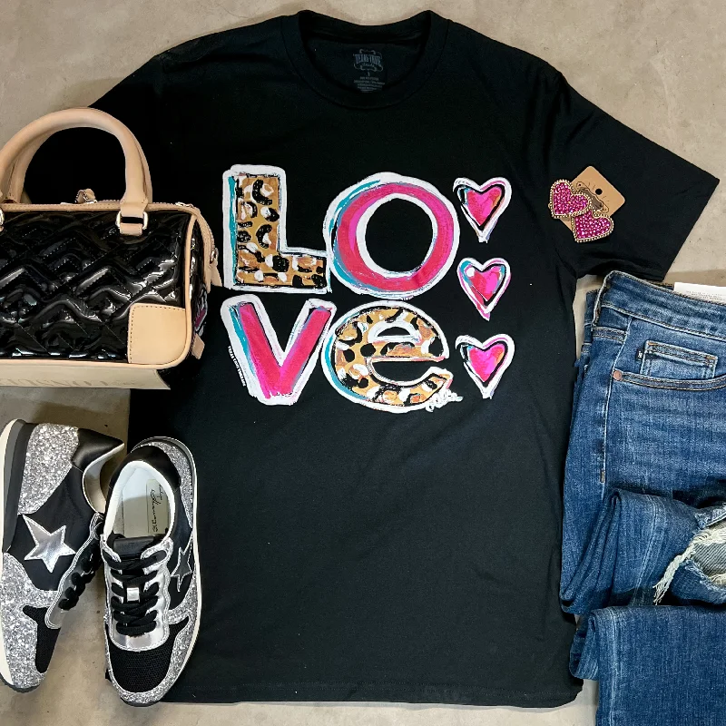 Shop Ladies Clothes LOVE Mix Print Letter Short Sleeve Graphic Tee in Black