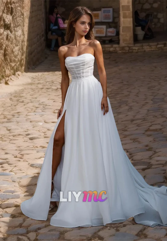 Trendy Pulse Sweetheart Sleeveless Pleated Side Slit A-Line Wedding Dress