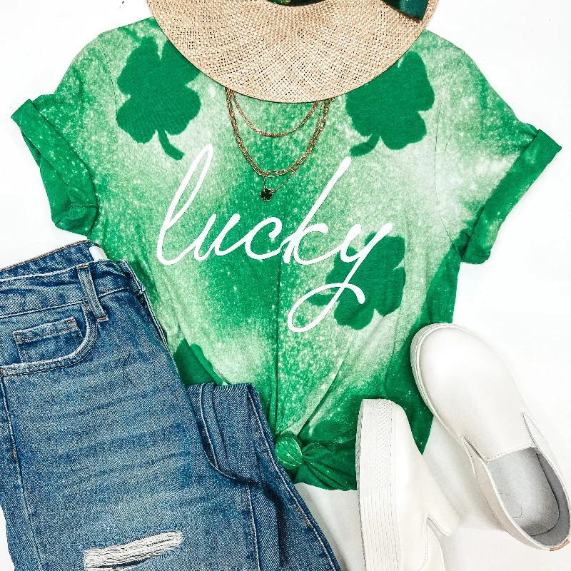 Chic Wardrobe Lucky Bleach Splatter Shamrock Graphic Tee in Green