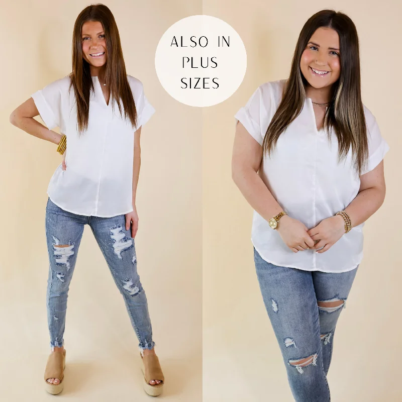 VIP Member Discount Channeling Confidence Notch Neck Short Sleeve Top in White