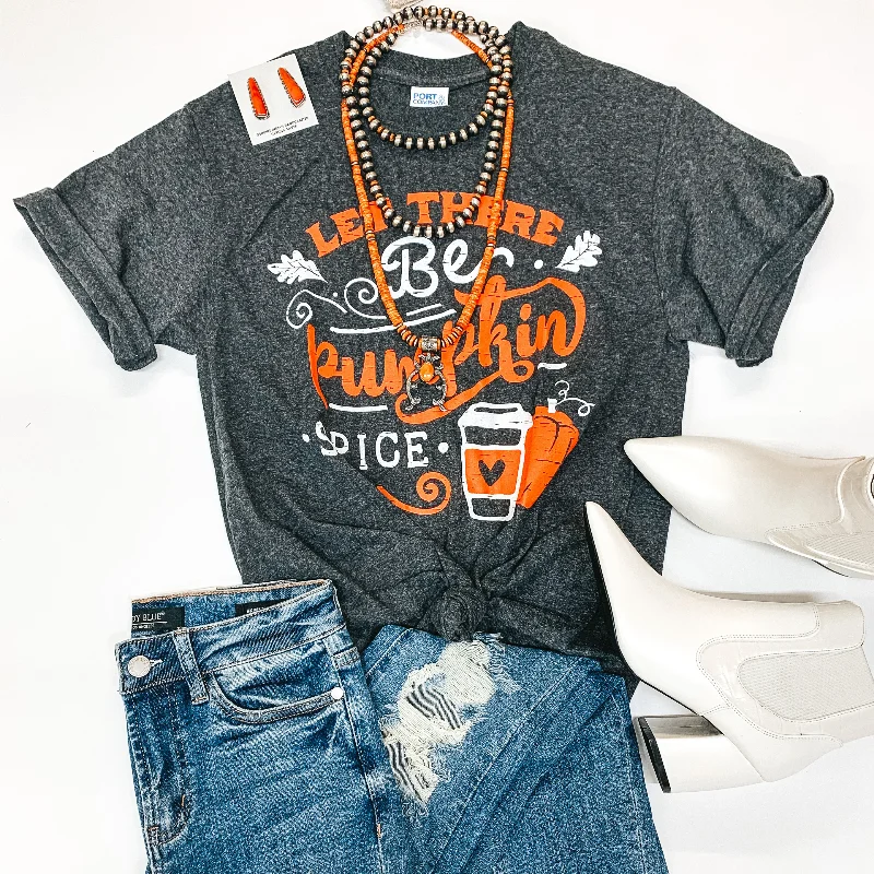 Outfits For Women Let There Be Pumpkin Spice Short Sleeve Graphic Tee in Heather Grey