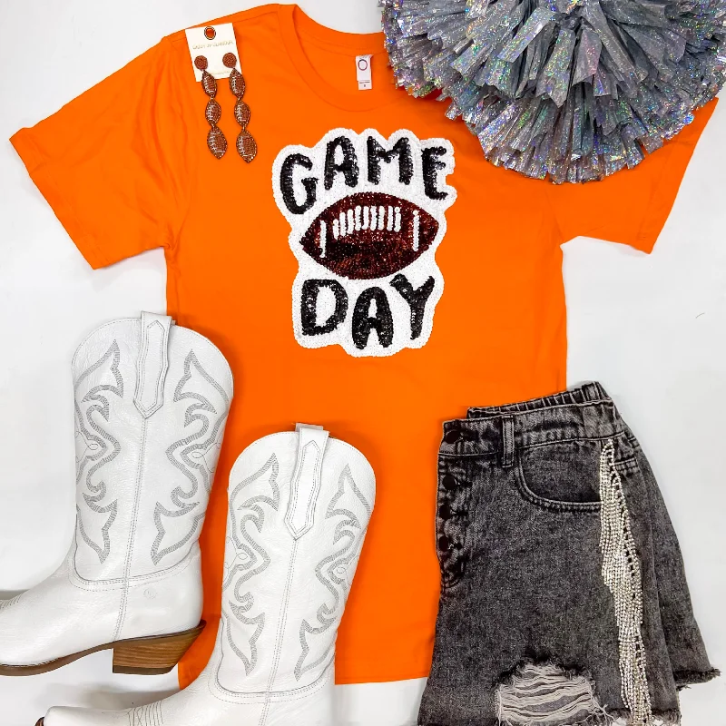 Best Boutiques Online Gameday Sequin Patch Football Short Sleeve Graphic Tee in Orange