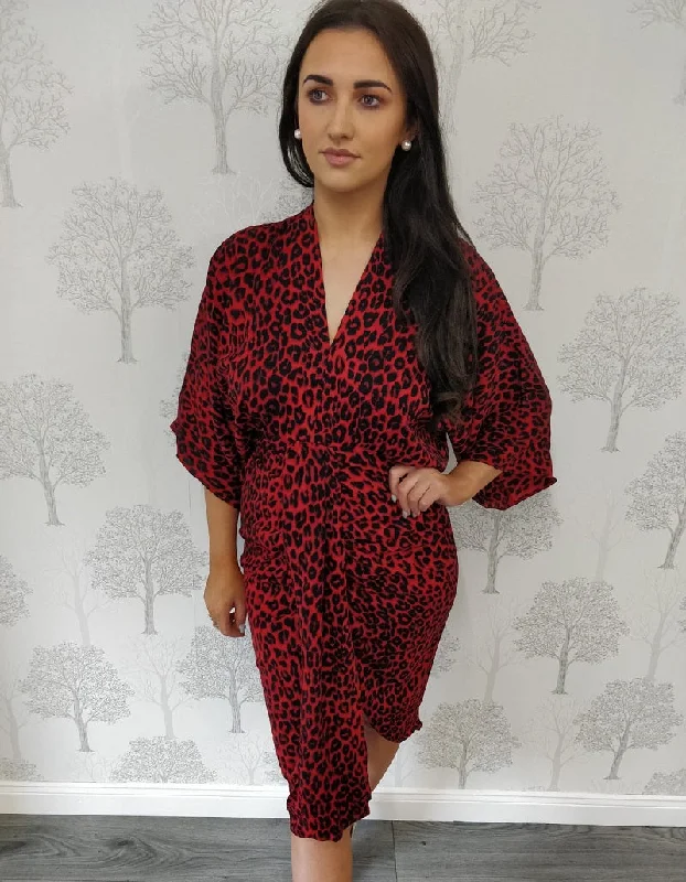 Innovate Your Wardrobe Jenny Red Animal Print Kimono Dress