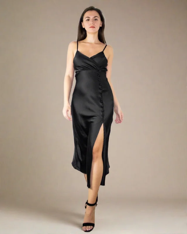 Sale For Women Rae Midi Black Evening Dress with Slit