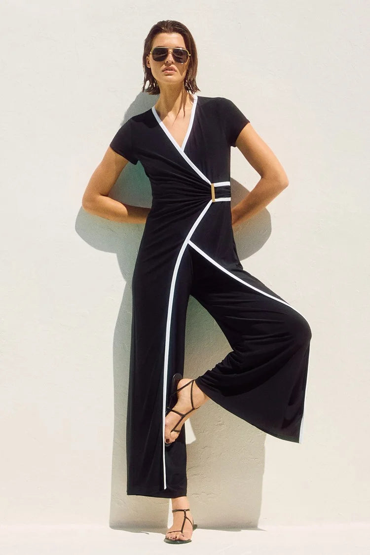 Fashionista Favorites Joseph Ribkoff Black/Vanilla Silky Knit Culotte Jumpsuit