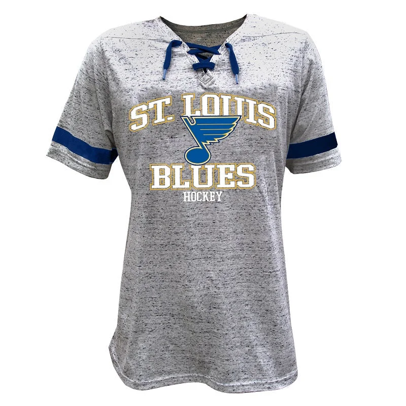 Timeless Elegance ST. LOUIS BLUES LADIES BIG & TALL LACE UP T-SHIRT - GREY