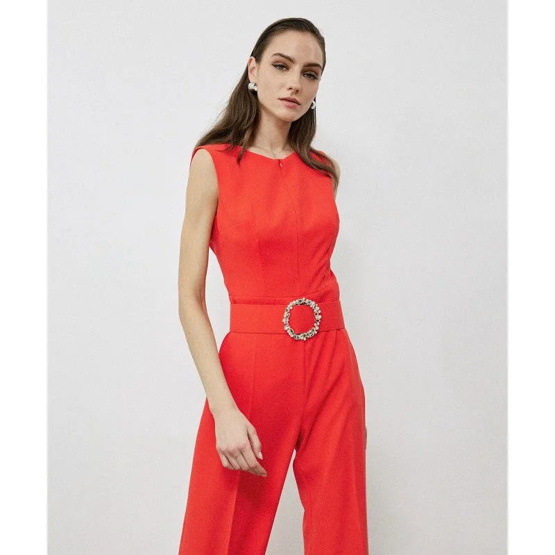 Special Occasion Wear Access Orange Sleeveless Jumpsuit With Zipper At Neckline