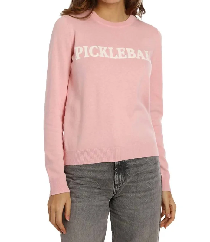 Online Boutiques Affordable Pickleball Embroidery Crew Sweater In Pink Bellini