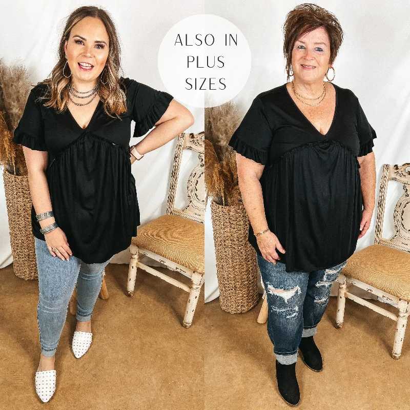 Attire Sale Upon Request Ruffle Detailed Short Sleeve Babydoll Top in Black