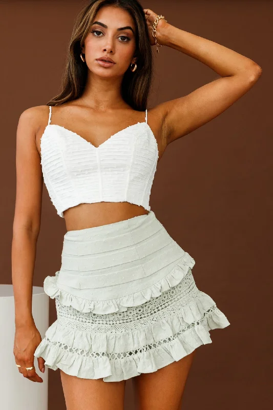 Shop Our Looks Perfect Timing Pleated Waist Frill Trim Mini Skirt Sage