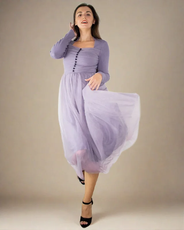 Special Offer Violet Long Sleeve Cocktail Tulle Dress - Purple Bridesmaid Dress