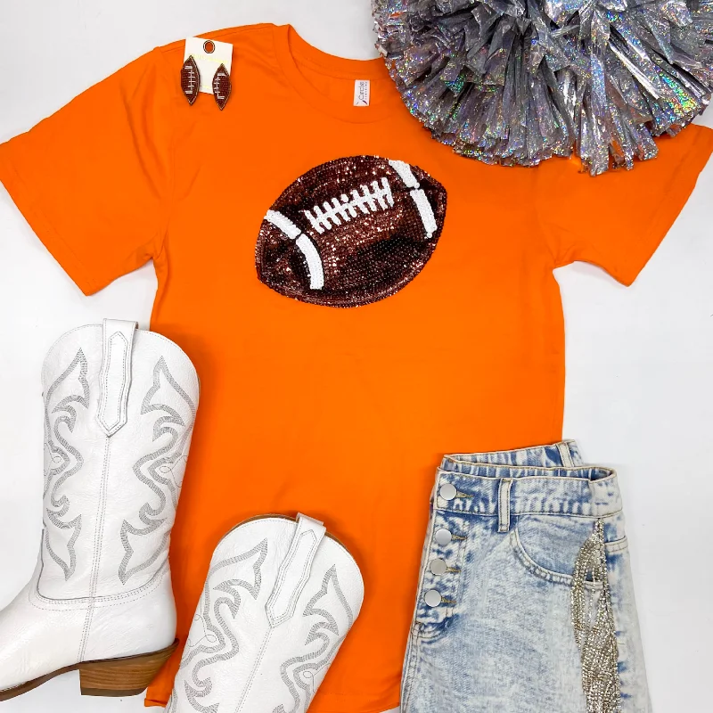 Best Online Clothing Boutiques It's A Win Sequin Patch Football Short Sleeve Graphic Tee in Orange