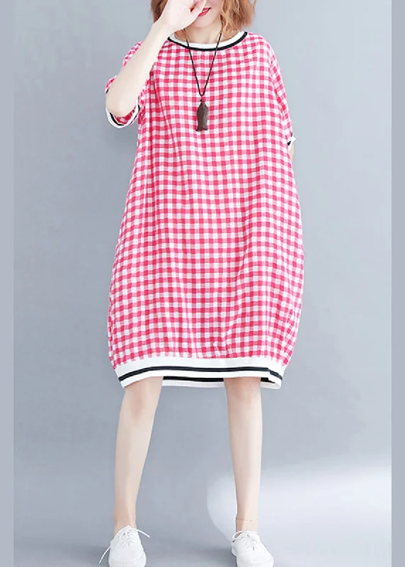 Crazy Discounts, Hurry Up Beautiful red Plaid cotton clothes 18th Century Tutorials o neck Midi Summer Dress