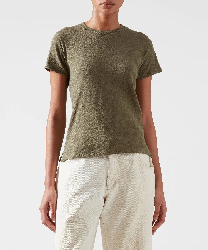 Effortless Chic Apparel Slub Jersey Schoolboy Crew Neck Tee - Army