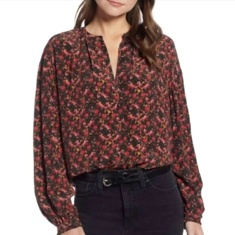 Casual Yet Stylish Separates Floral Easy Volume Long Sleeve Blouse In Red