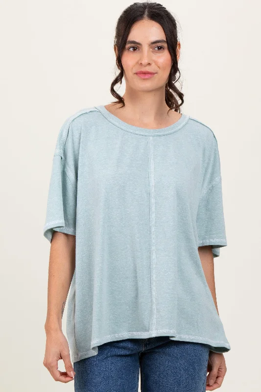 Trendy Women's Fashion Mint Solid Tri-Blend Short Sleeve Tunic Top