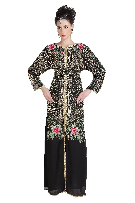 Hot Deals Djellaba Kaftan With Floral Zari Embroidery