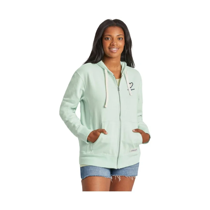 Hot Deals Life Is Good Women's Heart Simply True Fleece Zip Hoodie - Sage Green FINAL SALE