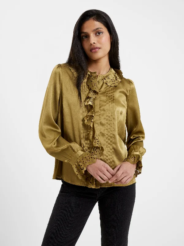 Trendy Women's Dresses Online Aleeya Satin Lace Ruffle Blouse