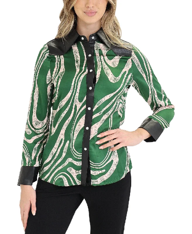 Comfort Meets Fashion Blouse w/ Faux Leather Trim