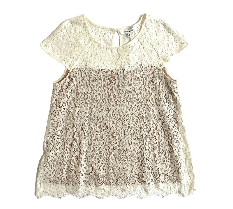 Signature Style Essentials Women's Lace Cap Sleeve Overlay Blouse In Ivory