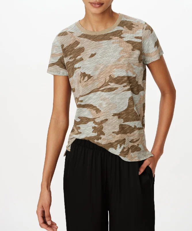 Crazy Price Slashing Slub Jersey Camo Schoolboy Short Sleeve Crew Neck Tee - Faded Army-Multi