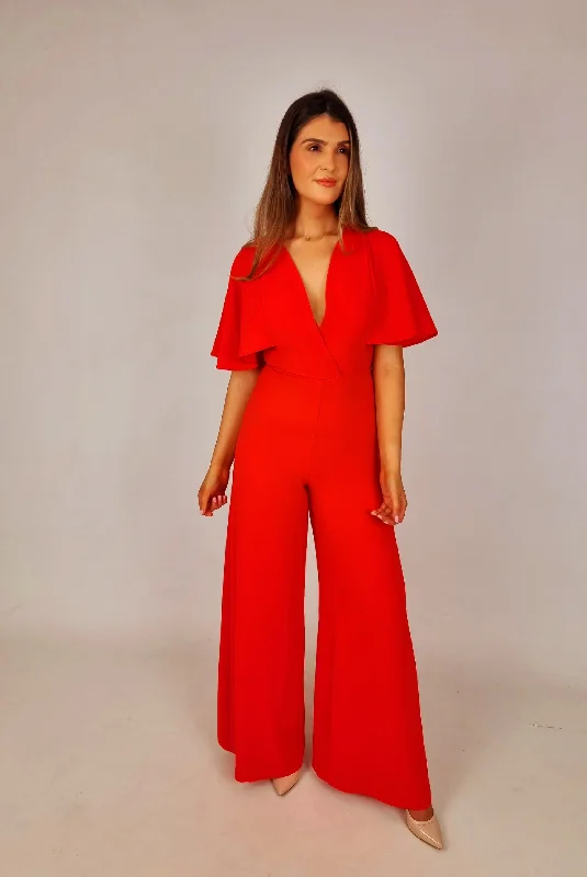 Gorgeous Glamour Collection Access Orange Wrap Jumpsuit With Butterfly Sleeves