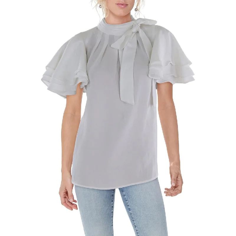 Plus Size Women Wear Womens Tie Neck Pleated Blouse