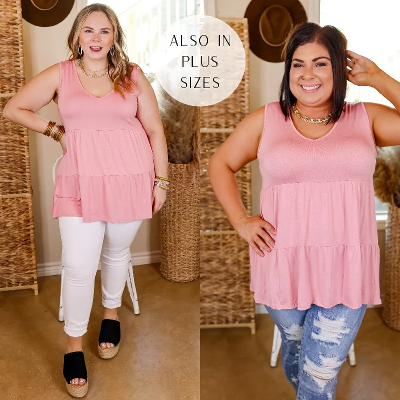 Trendy Outfits For Ladies Most Love Tiered Tank Top with V Neckline in Blush Pink