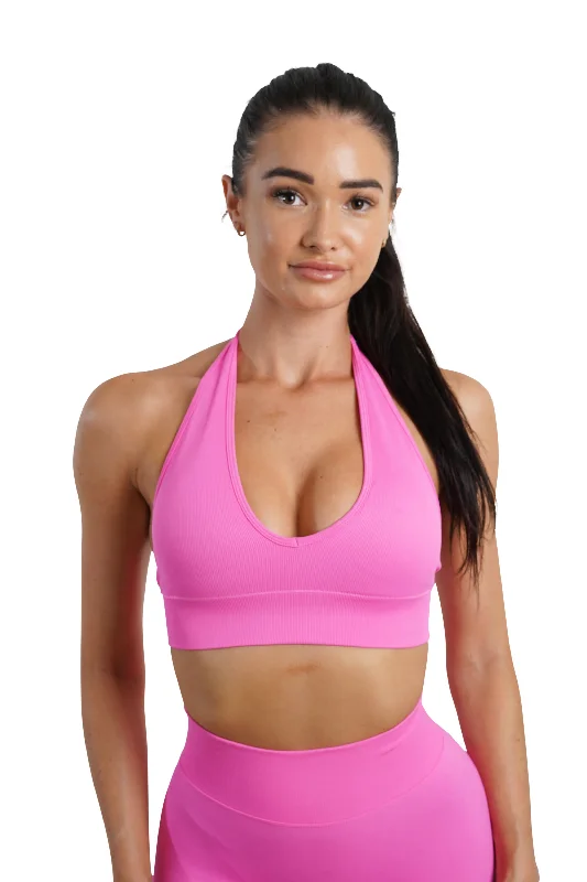 Effortless Chic for Women CORE HALTER BRA - NEON PINK