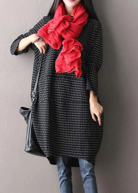 Style Breakthroughs DIY Cotton clothes fine Black Cotton Round Neck Dress