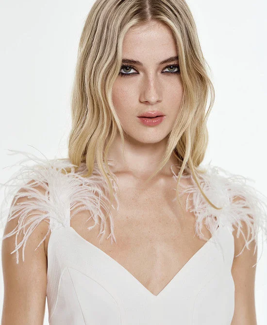 Chic Style, Always In Vogue Access Fashion White Jumpsuit With Feathers