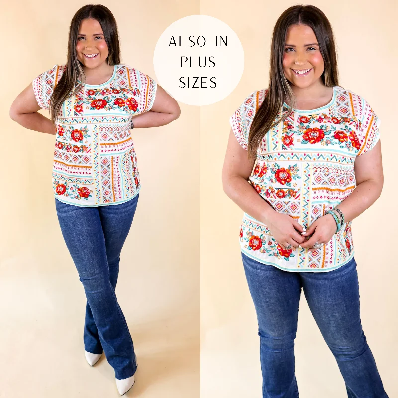 Clothes Of Woman Last Chance Size Small & Medium | Sonoma Valley Bright Embroidered Short Sleeve Top in White