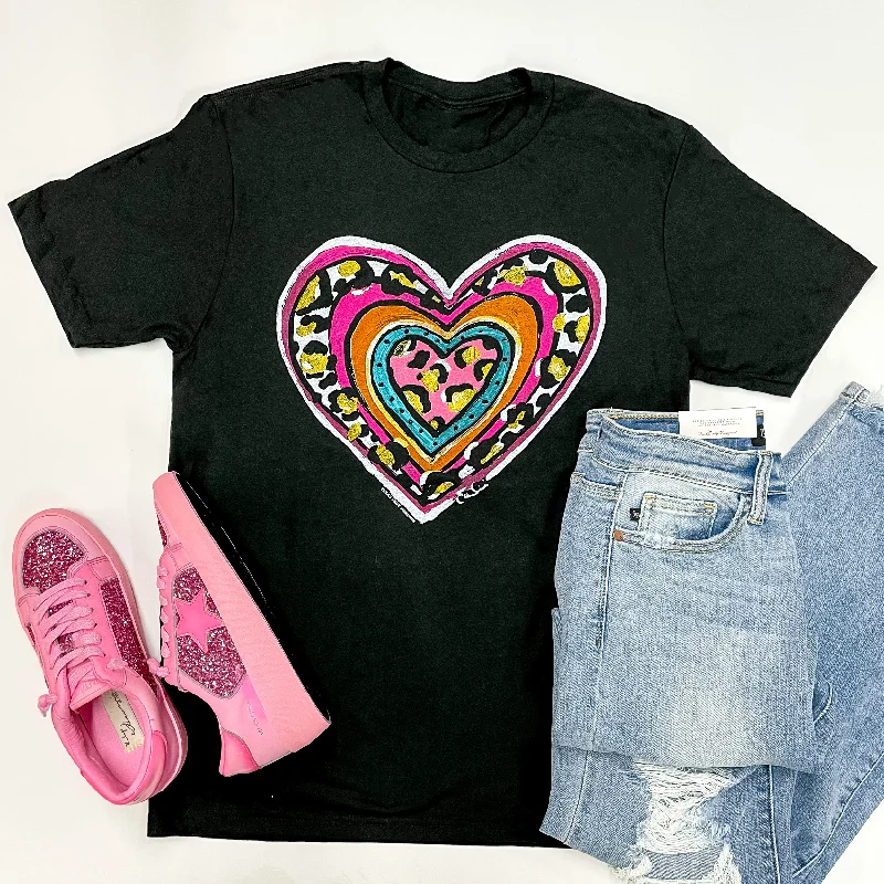 Timeless Women's Fashion Styles Take My Heart Print Block Heart Short Sleeve Graphic Tee in Black